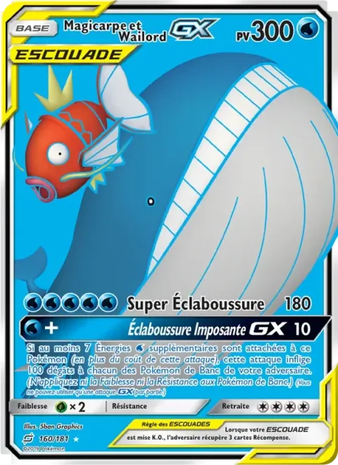 Carte Pokémon Magicarpe et Wailord GX 160/181, extension Duo de Choc