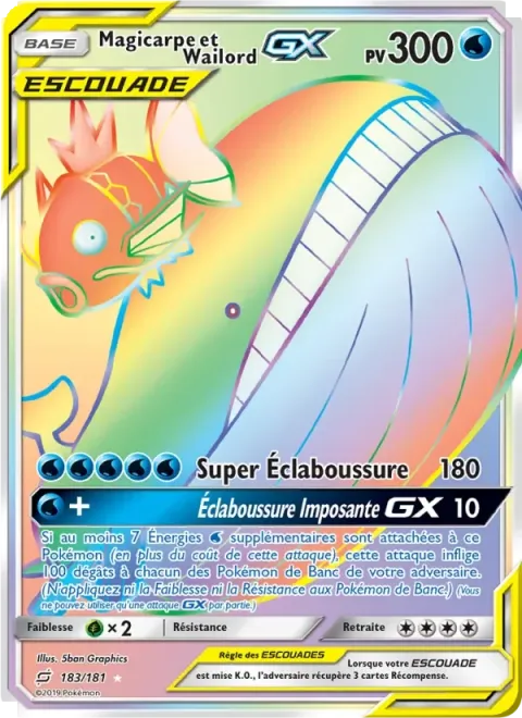 Carte Pokémon Magicarpe et Wailord GX 183/181, extension Duo de Choc