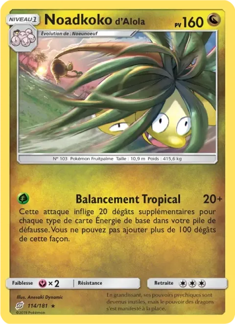 Carte Pokémon Noadkoko d’Alola 114/181, extension Duo de Choc