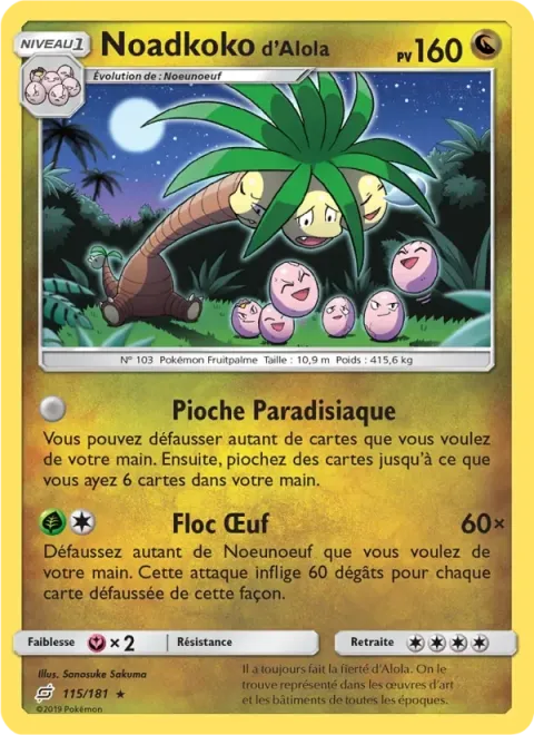 Carte Pokémon Noadkoko d’Alola 115/181, extension Duo de Choc