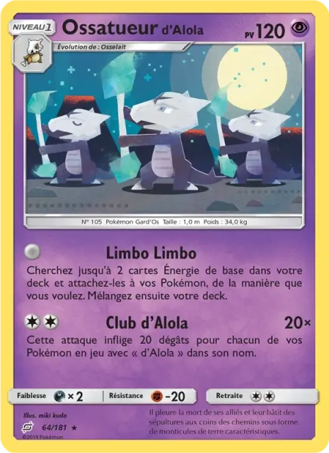 Carte Pokémon Ossatueur d’Alola 064/181, extension Duo de Choc