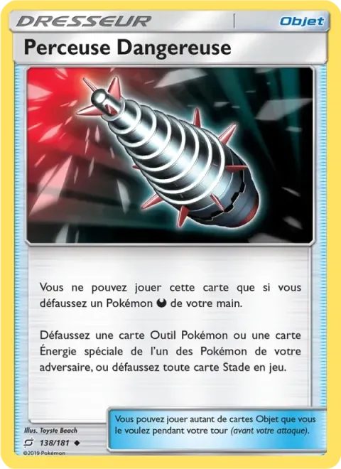 Carte Pokémon Perceuse Dangereuse 138/181, extension Duo de Choc