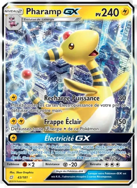 Carte Pokémon Pharamp GX 043/181, extension Duo de Choc