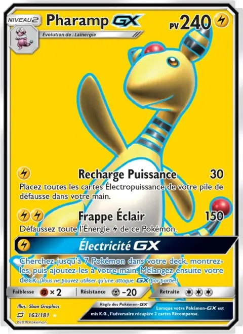 Carte Pokémon Pharamp GX 163/181, extension Duo de Choc