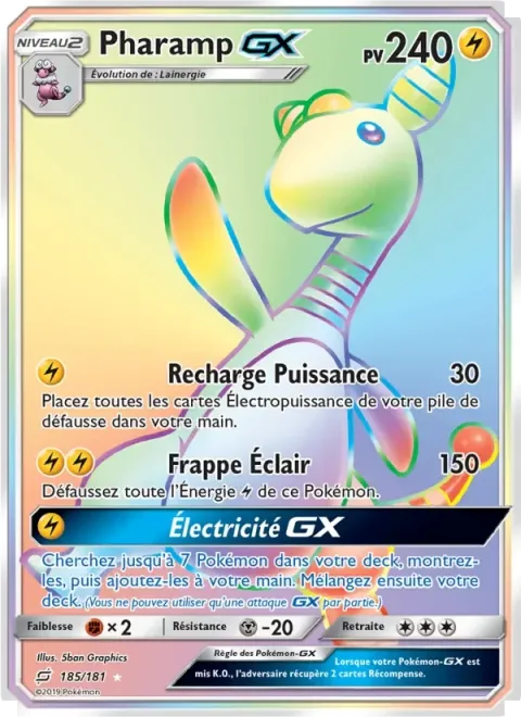 Carte Pokémon Pharamp GX 185/181, extension Duo de Choc
