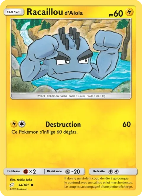 Carte Pokémon Racaillou d’Alola 034/181, extension Duo de Choc
