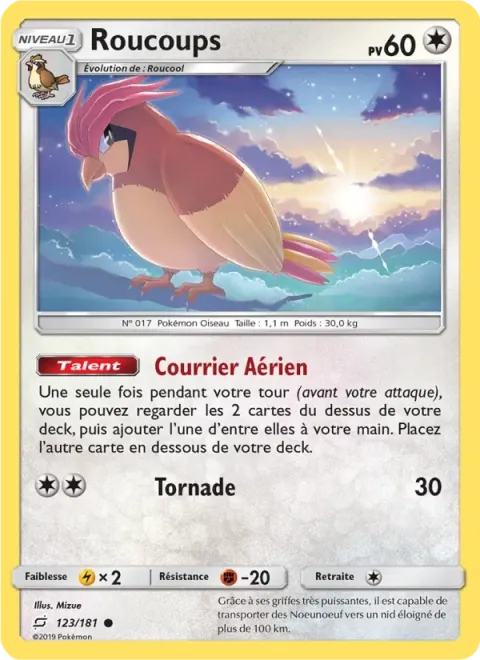 Carte Pokémon Roucoups 123/181, extension Duo de Choc
