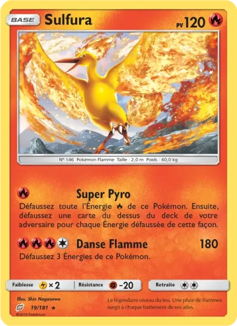 Carte Pokémon Sulfura 019/181, extension Duo de Choc