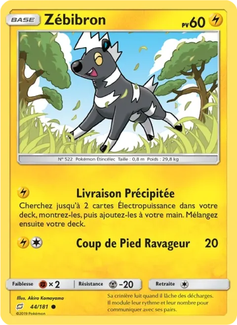 Carte Pokémon Zébibron 044/181, extension Duo de Choc
