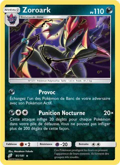 Carte Pokémon Zoroark 091/181, extension Duo de Choc