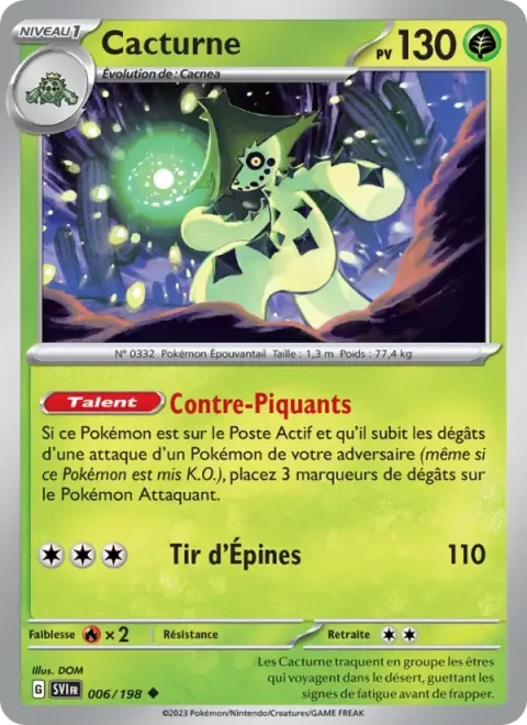Carte Pokémon Cacturne 006/198, extension Écarlate et Violet