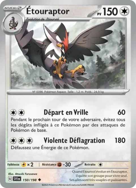 Carte Pokémon Étouraptor 150/198, extension Écarlate et Violet