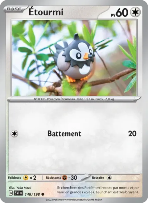 Carte Pokémon Étourmi 148/198, extension Écarlate et Violet