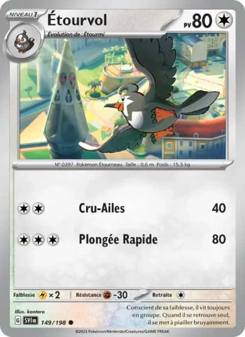 Carte Pokémon Étourvol 149/198, extension Écarlate et Violet