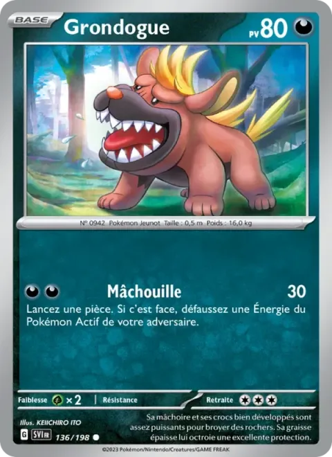 Carte Pokémon Grondogue 136/198, extension Écarlate et Violet