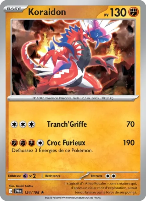 Carte Pokémon Koraidon 124/198, extension Écarlate et Violet