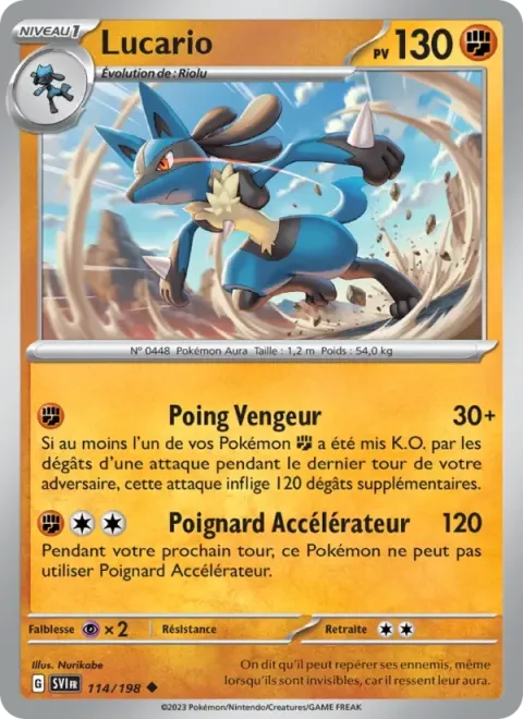 Carte Pokémon Lucario 114/198, extension Écarlate et Violet