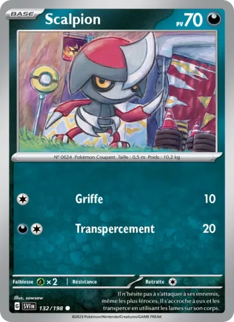 Carte Pokémon Scalpion 132/198, extension Écarlate et Violet