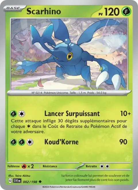 Carte Pokémon Scarhino 002/198, extension Écarlate et Violet