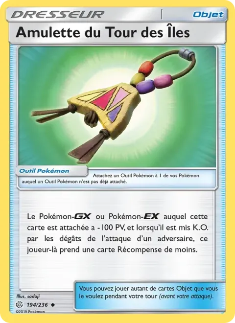 Carte Pokémon Amulette du Tour des Îles 194/236, extension Éclipse Cosmique