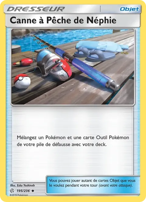 Carte Pokémon Canne à Pêche de Néphie 195/236, extension Éclipse Cosmique
