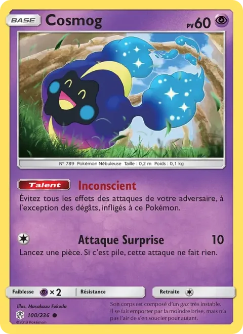 Carte Pokémon Cosmog 100/236, extension Éclipse Cosmique