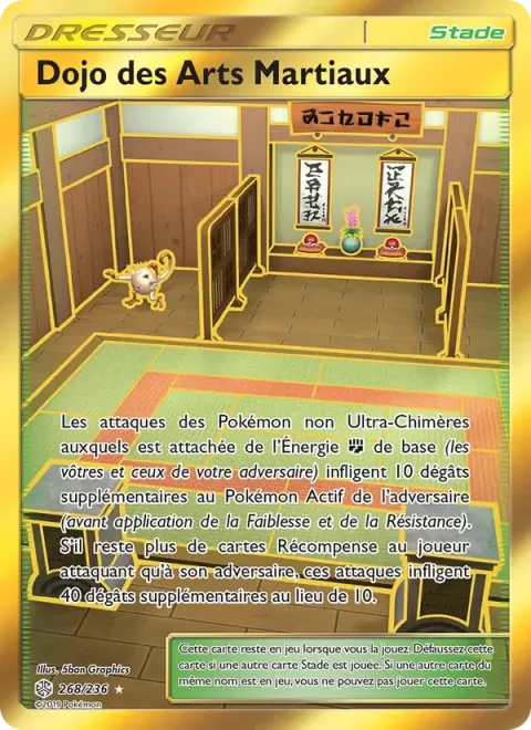 Carte Pokémon Dojo des Arts Martiaux 268/236, extension Éclipse Cosmique