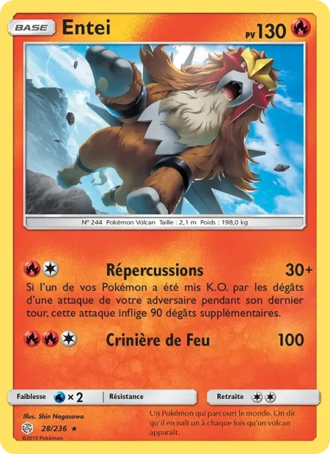 Carte Pokémon Entei 028/236, extension Éclipse Cosmique