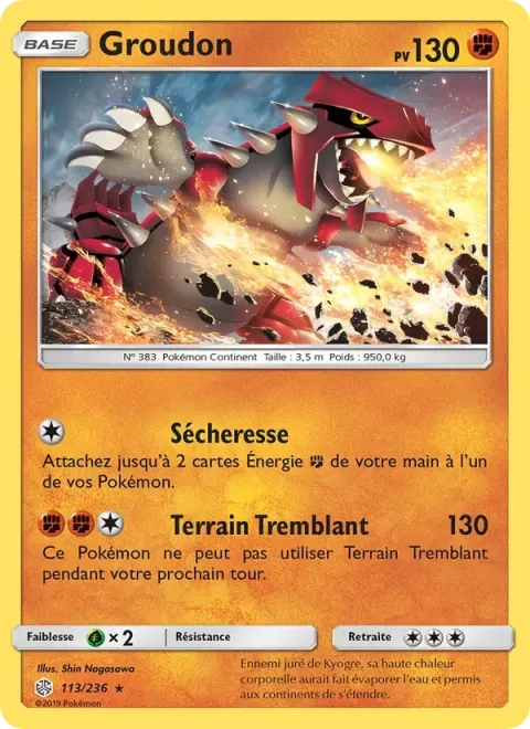 Carte Pokémon Groudon 113/236, extension Éclipse Cosmique