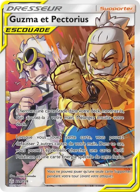 Carte Pokémon Guzma et Pectorius 229/236, extension Éclipse Cosmique