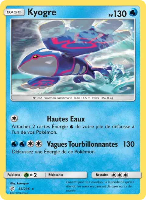 Carte Pokémon Kyogre 053/236, extension Éclipse Cosmique