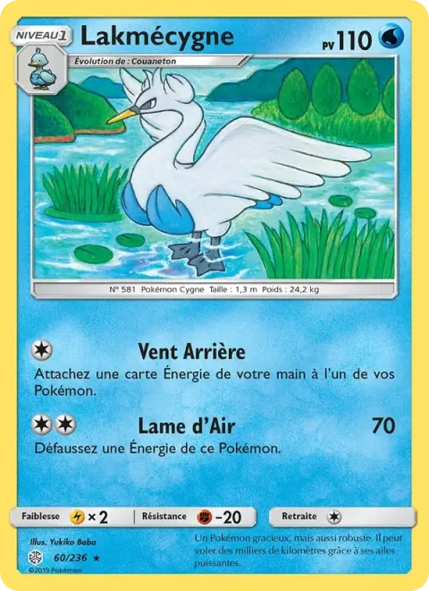 Carte Pokémon Lakmécygne 060/236, extension Éclipse Cosmique