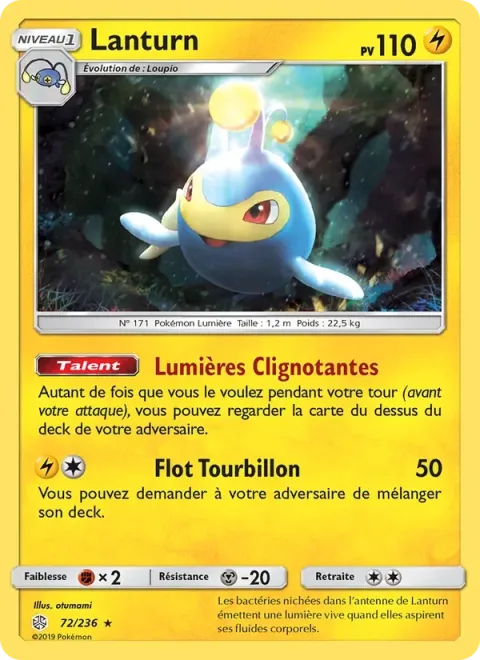 Carte Pokémon Lanturn 072/236, extension Éclipse Cosmique