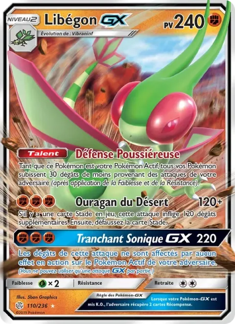 Carte Pokémon Libégon GX 110/236, extension Éclipse Cosmique