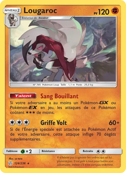Carte Pokémon Lougaroc 124/236, extension Éclipse Cosmique