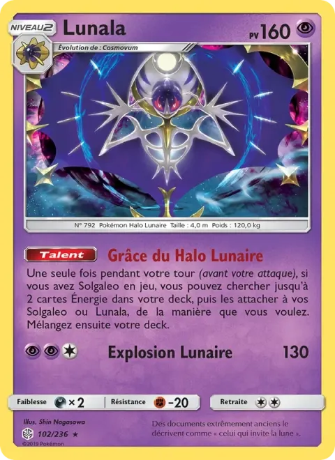 Carte Pokémon Lunala 102/236, extension Éclipse Cosmique