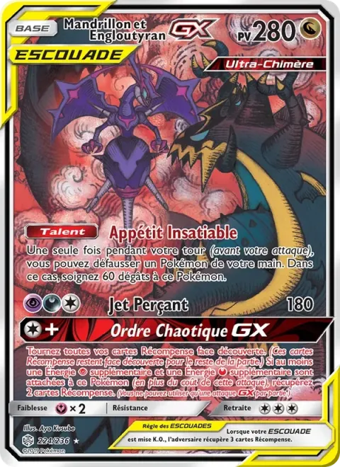 Carte Pokémon Mandrillon et Engloutyran GX 224/236, extension Éclipse Cosmique