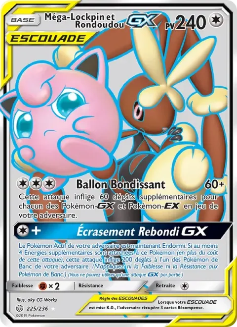 Carte Pokémon Méga-Lockpin et Rondoudou GX 225/236, extension Éclipse Cosmique