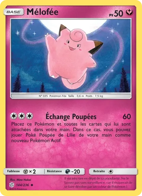 Carte Pokémon Mélofée 144/236, extension Éclipse Cosmique