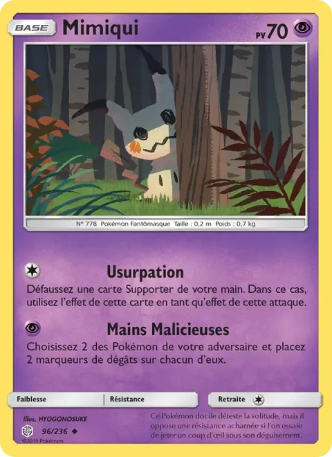 Carte Pokémon Mimiqui 096/236, extension Éclipse Cosmique