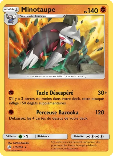 Carte Pokémon Minotaupe 115/236, extension Éclipse Cosmique