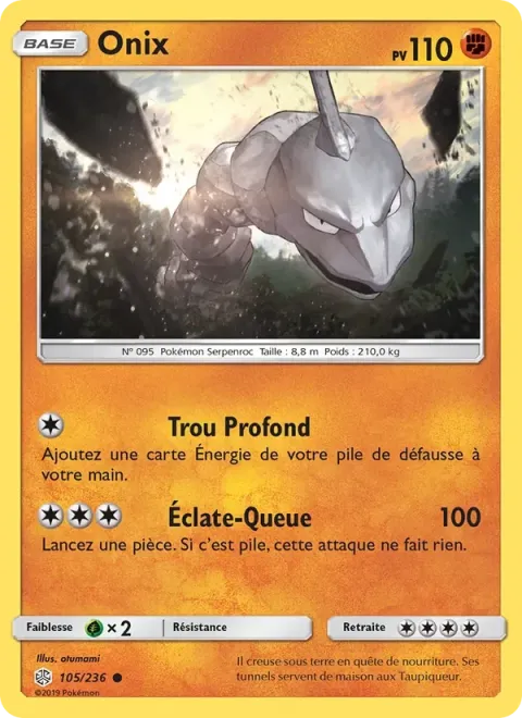 Carte Pokémon Onix 105/236, extension Éclipse Cosmique