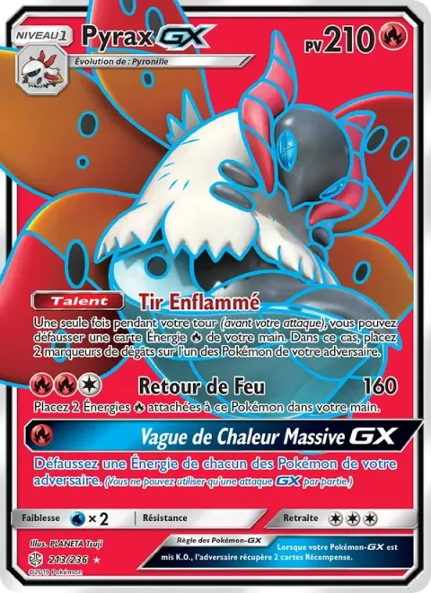 Carte Pokémon Pyrax GX 213/236, extension Éclipse Cosmique