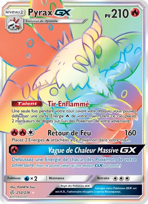Carte Pokémon Pyrax GX 252/236, extension Éclipse Cosmique