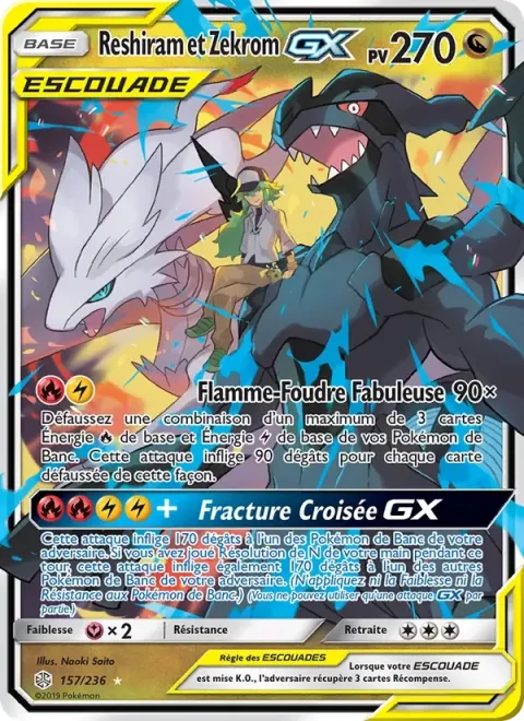 Carte Pokémon Reshiram et Zekrom GX 157/236, extension Éclipse Cosmique