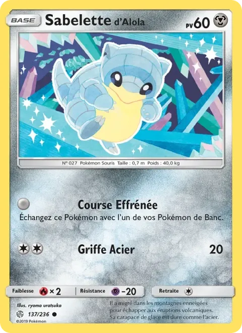 Carte Pokémon Sabelette d’Alola 137/236, extension Éclipse Cosmique
