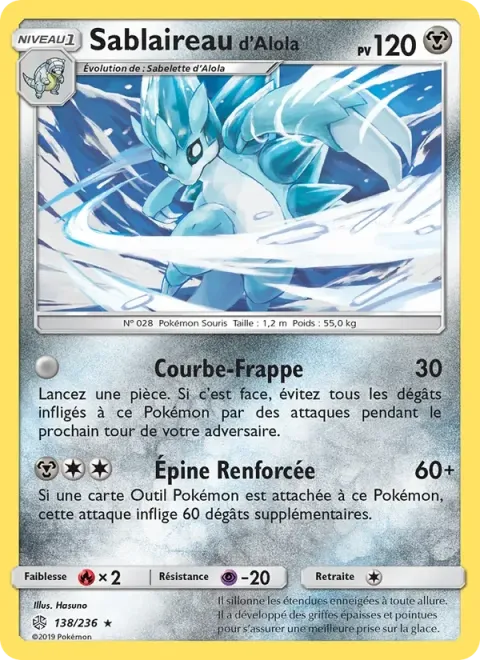 Carte Pokémon Sablaireau d’Alola 138/236, extension Éclipse Cosmique