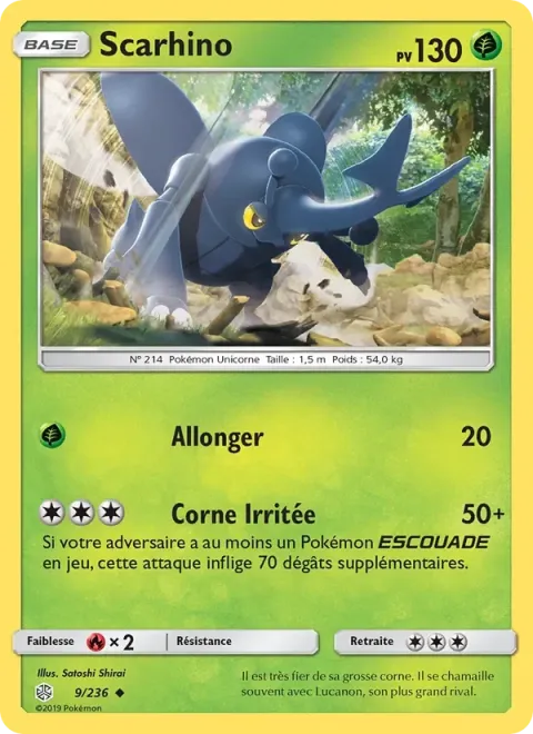 Carte Pokémon Scarhino 009/236, extension Éclipse Cosmique