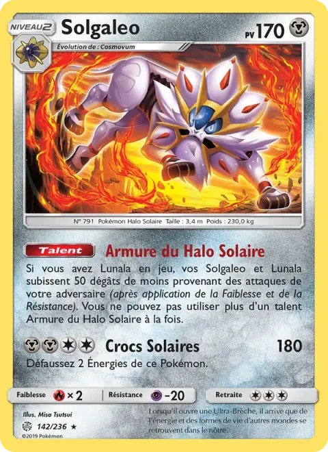 Carte Pokémon Solgaleo 142/236, extension Éclipse Cosmique