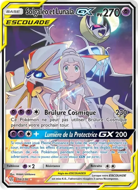 Carte Pokémon Solgaleo et Lunala GX 216/236, extension Éclipse Cosmique
